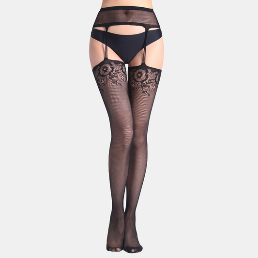 The Dahlia Fishnet Tights with Built-in Suspender