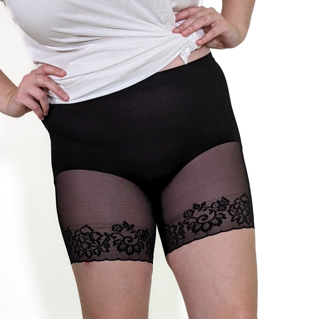 Black Cotton and Lace Slip Shorts