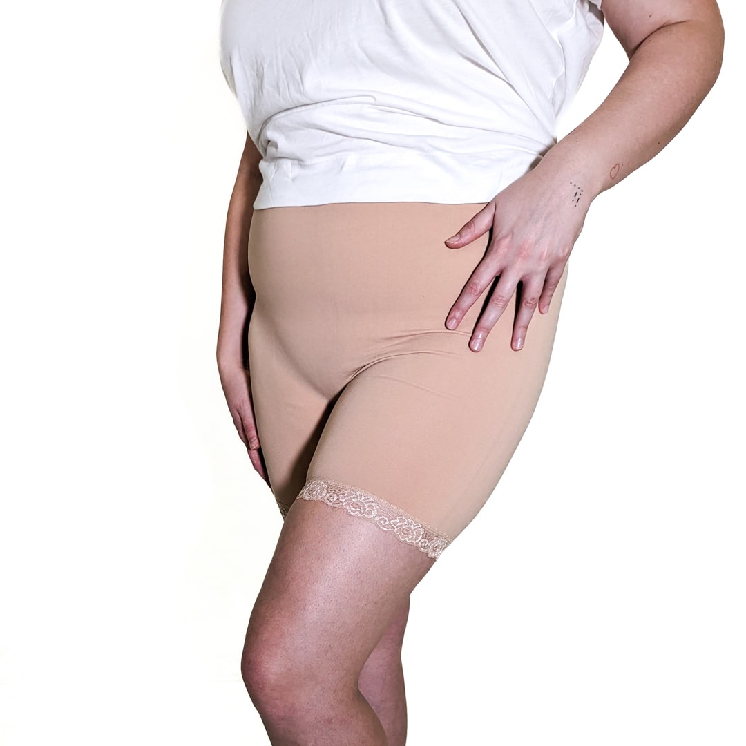 Beige cotton chafe shorts